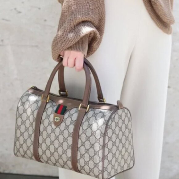 Authentic Gucci Boston Satchel Bag Brown Monogram Coated Canvas - Picture 12 of 16